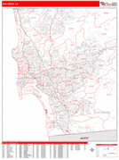 San Diego Digital Map Red Line Style